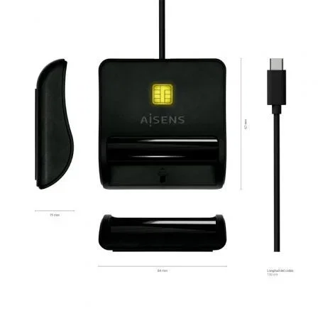 Aisens Lector de Tarjetas Inteligentes DNI USB-C Negro ASCR-SN03C-BK